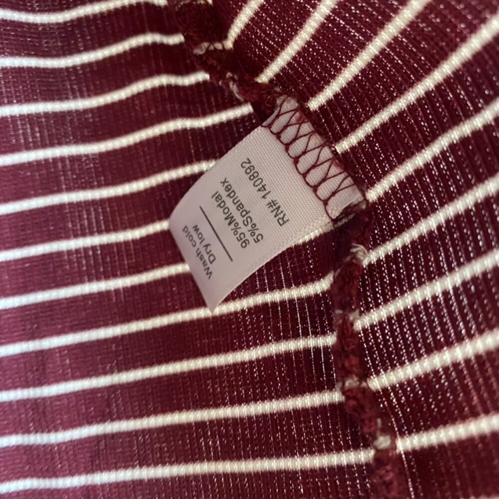 Marine Layer Maroon and White Striped Ribbed Stretch Long Sleeve Top - Picture 6 of 8
